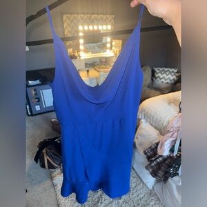 cowl neck short blue dress
